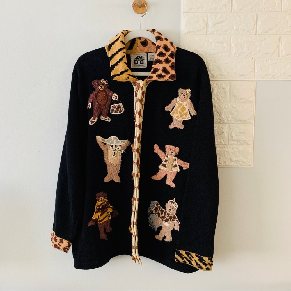 Vtg Storybook Knits Whimsical Bear sweater, 2XL